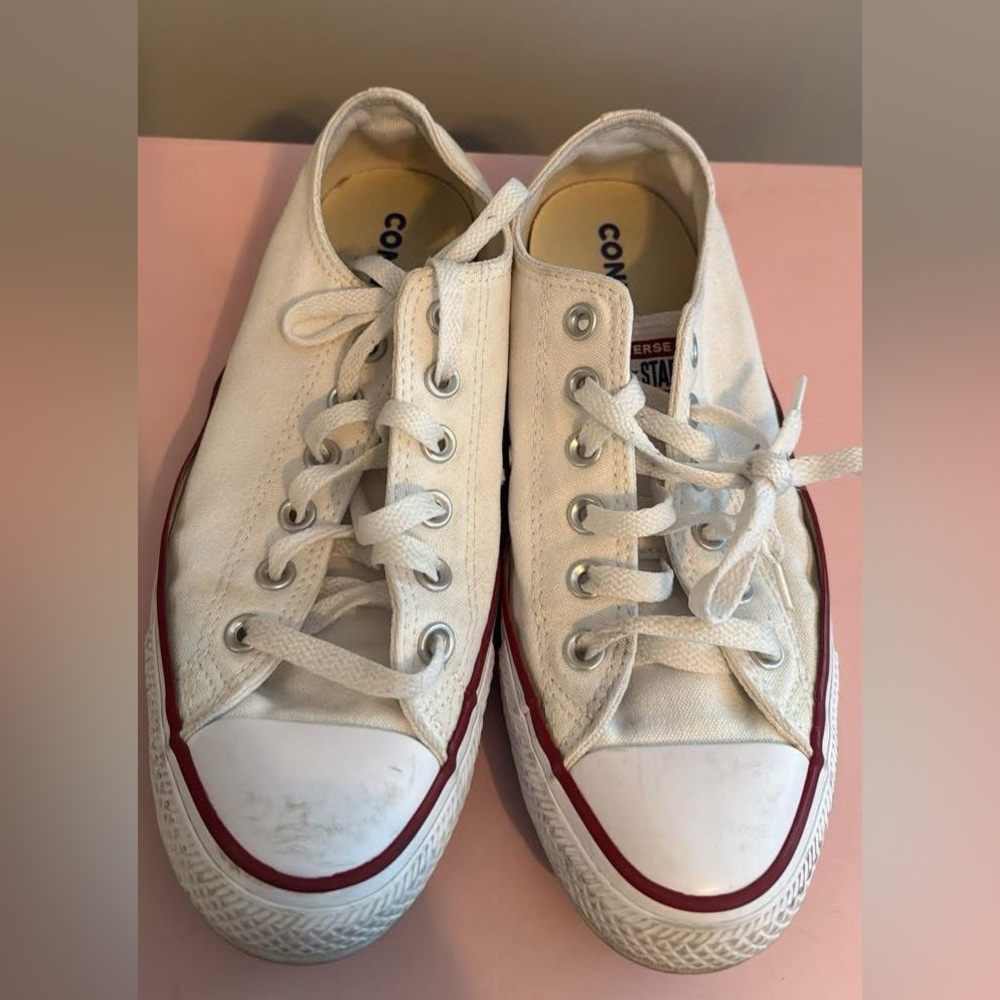 Converse White Canvas Low-Top Sneakers with Red Accent